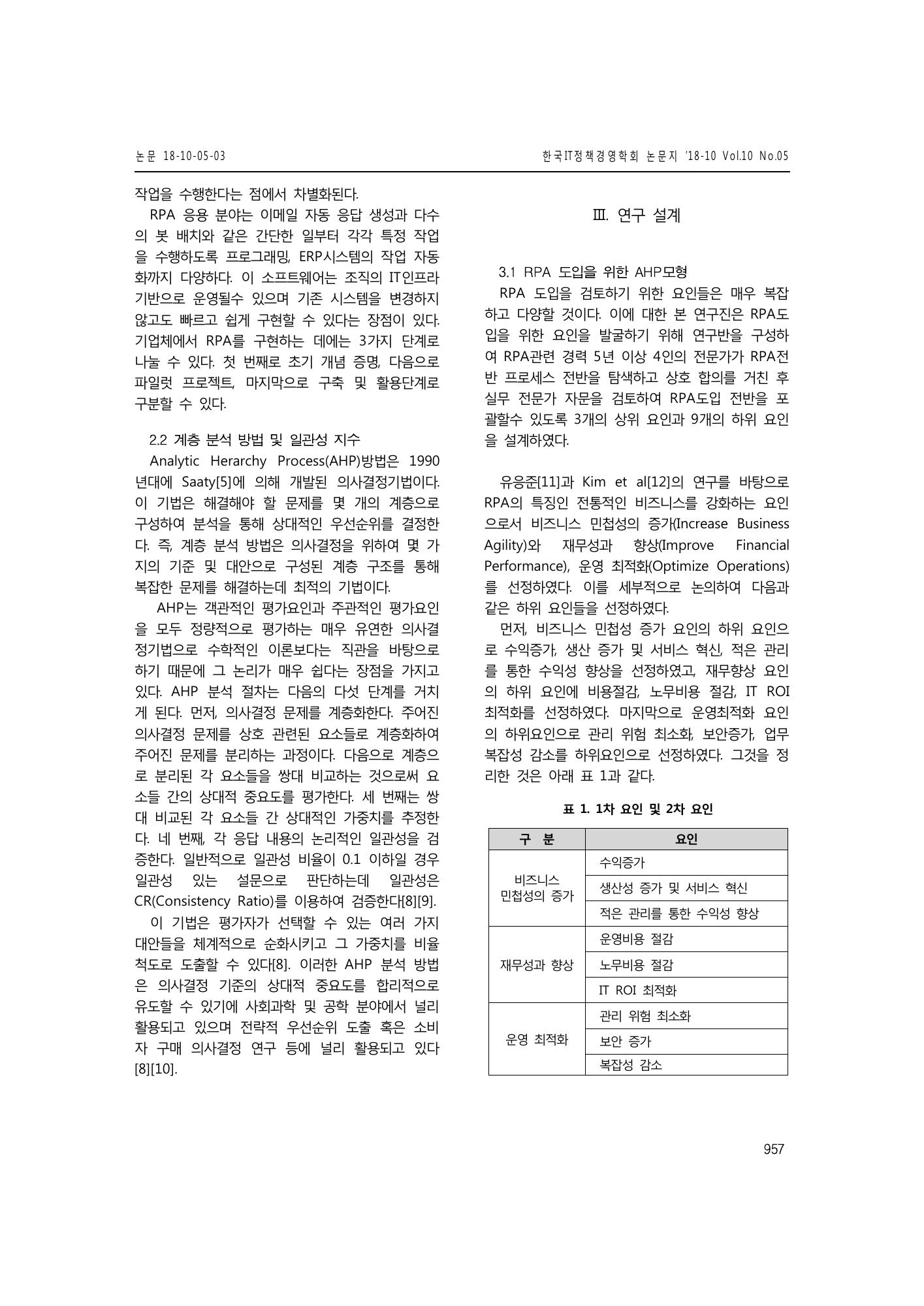 표 1: 1차·2차 요인 계층 · 원문 PDF 3쪽