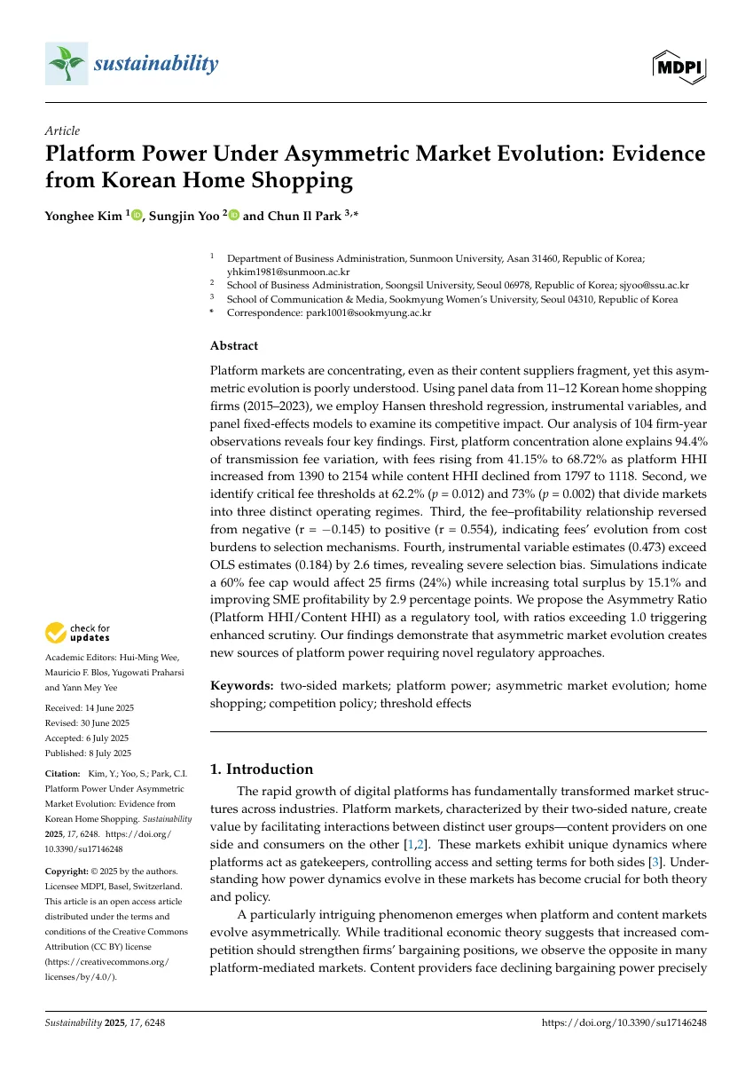 Platform Power Under Asymmetric Market Evolution: Evidence from Korean Home Shopping — 원문 첫 페이지
